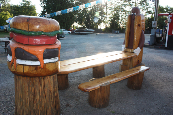 hot dog and hamburger picnic tabl